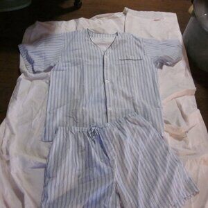 Mens 2 pc Short Pajamas The Vermont Store 100 cotton blue white pinstripe XL